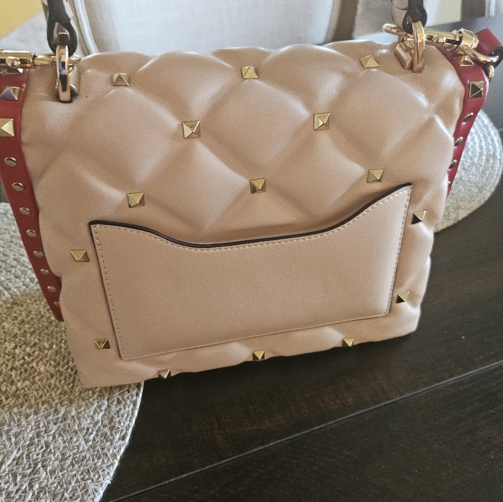 Top Handle Studded Stud Structured Handbag Bag Pi… - image 7